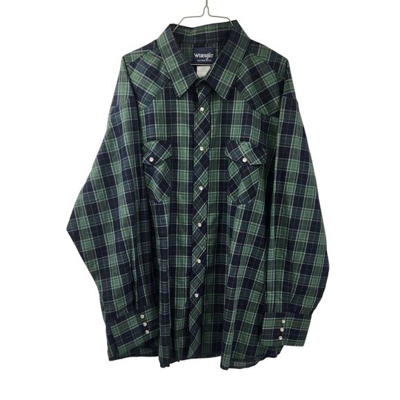 Wrangler Green Button Down Plaid Long Sleeve Shirt Mens Size 3X Western Cowboy - Picture 1 of 3